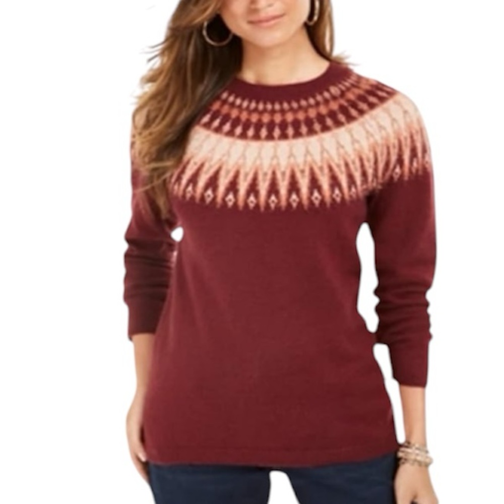Style & Co. Women's Carriage Red‎ Fair Isle Crewneck Sweater Size Small NEW
